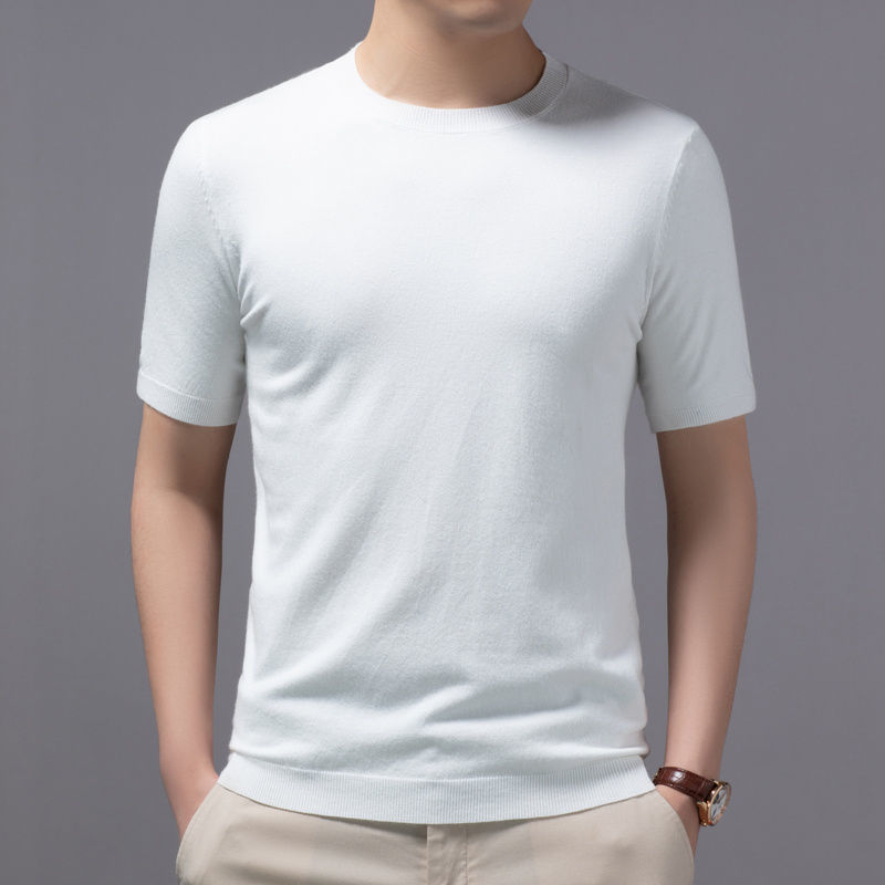 Spring And Summer New Knitted Round Neck Short-sleeved Shirt Bottoming Shirt For Men