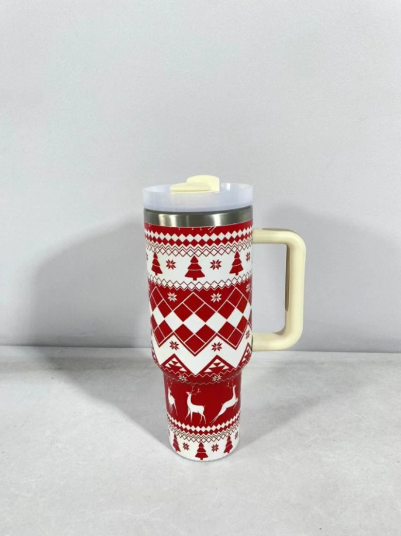 New Christmas Pattern Mug With Handle Lid Straw