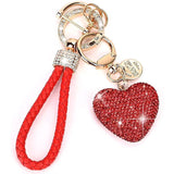 Clay Diamond Fully Jeweled Loving Heart Key Chain Diamond Leather Rope
