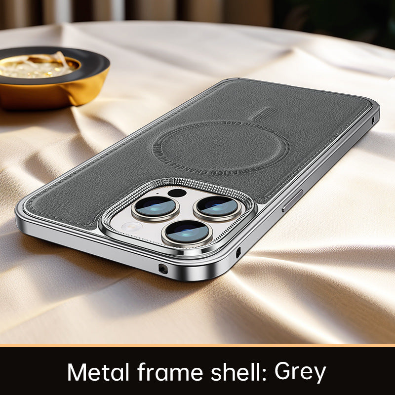 Phone Case Spring Fastener Leather Pattern Cover Drop-resistant Magnetic Suction