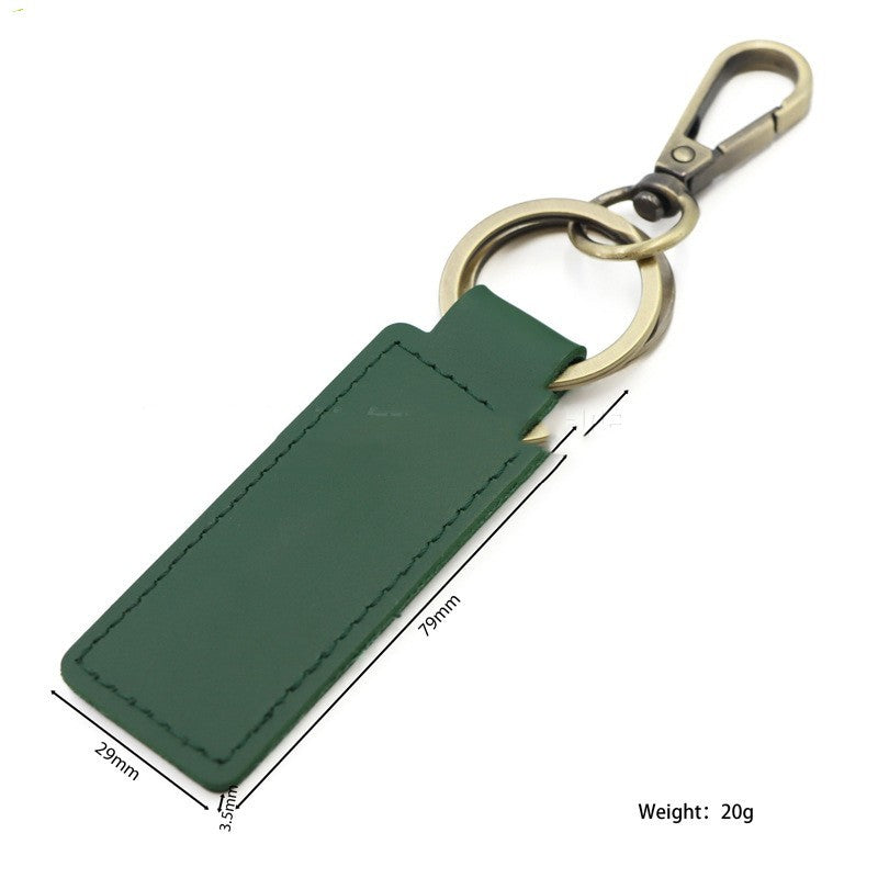 Solid Color Leather Double Ring Keychain Laser Engraving