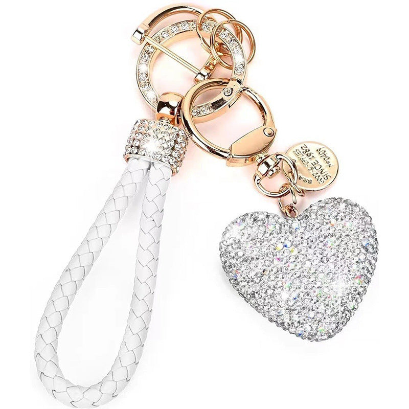 Clay Diamond Fully Jeweled Loving Heart Key Chain Diamond Leather Rope
