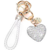 Clay Diamond Fully Jeweled Loving Heart Key Chain Diamond Leather Rope