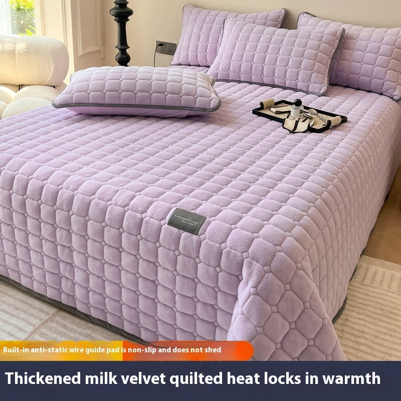 Milk Fiber Coral Fleece Bedspread One-piece Autumn And Winter Fleece-lined