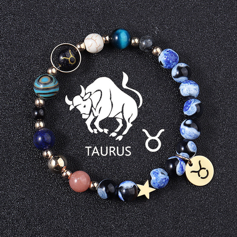 European And American Twelve Constellations Bracelets Blue Flame Agate Eight Planets Bracelet