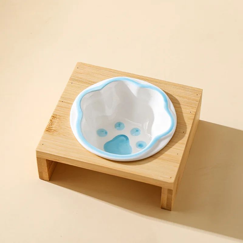 Wooden Frame Ceramic Pet Bowl