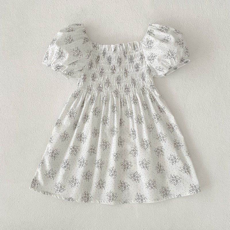 Girls' Short-sleeved Floral Dress