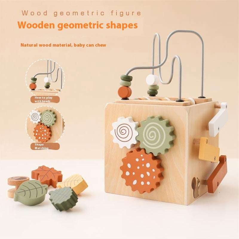 Bead-stringing Toy Shape Matching Five-in-one Toy Wooden Busy Box