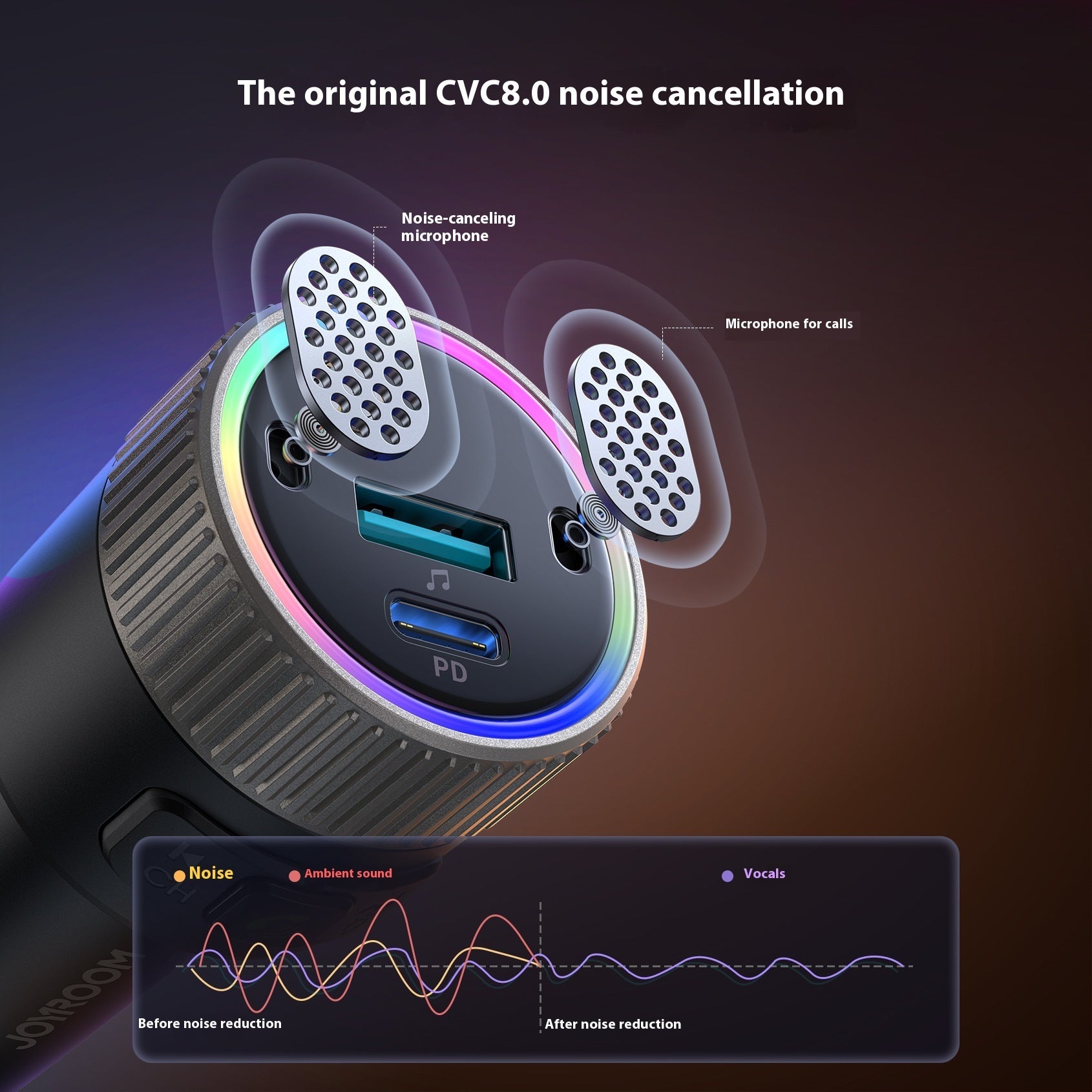 Car Bluetooth Transmitter Digital Display 60W Fast Car Phone Charger With Spring C Line