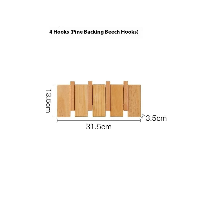 Solid Wood Simplicity Keys Clothes Hook Wall Home Door Hallway Hanger Punch-free