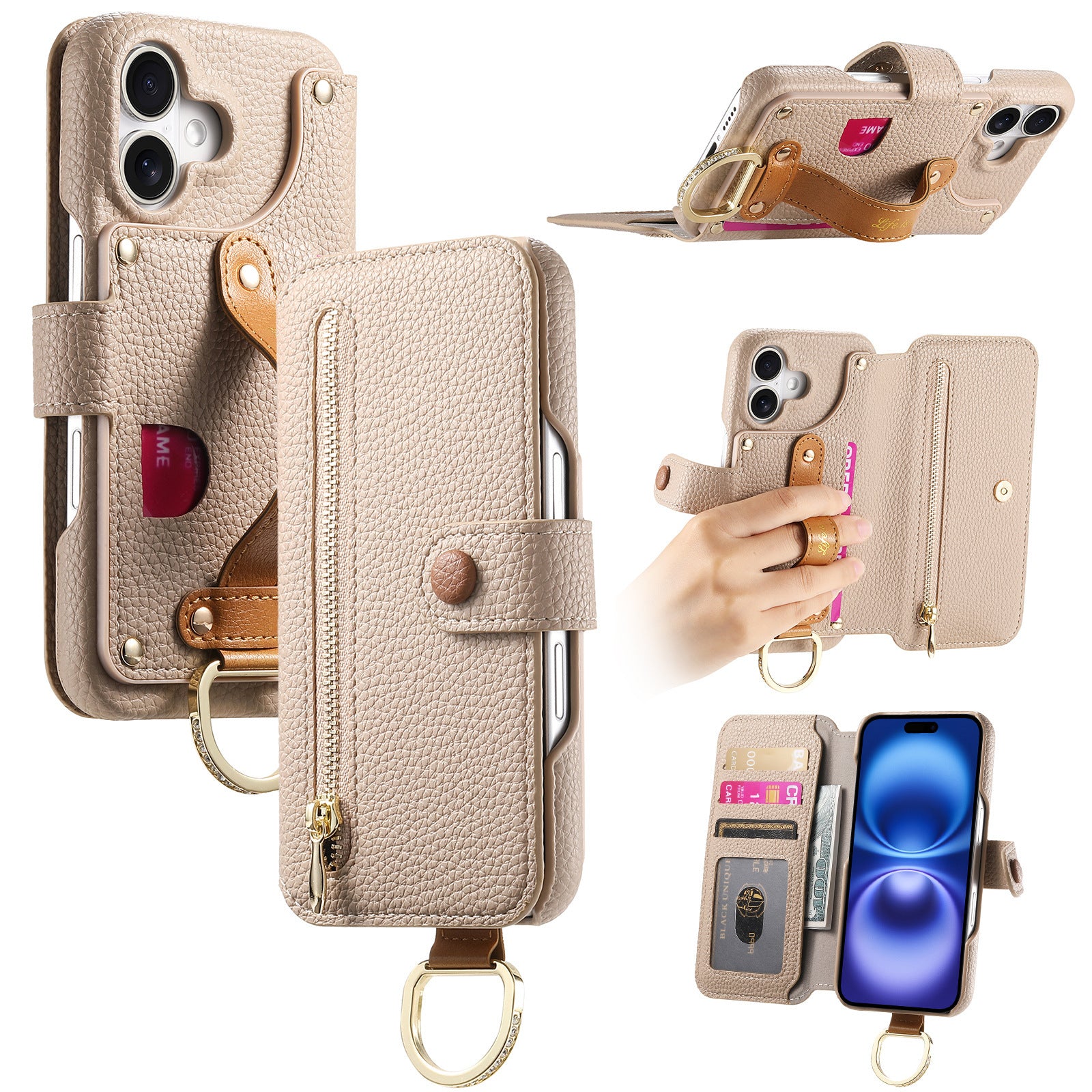 Litchi Grain Leather Back Sticky Flip Phone Leather Case