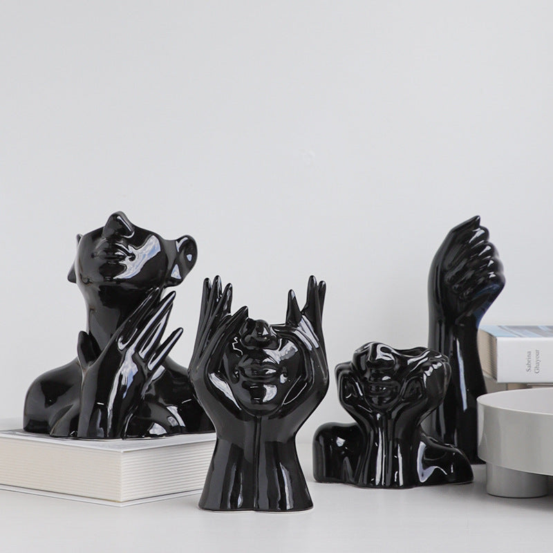 Black Ceramic Vase Body Art Ornament