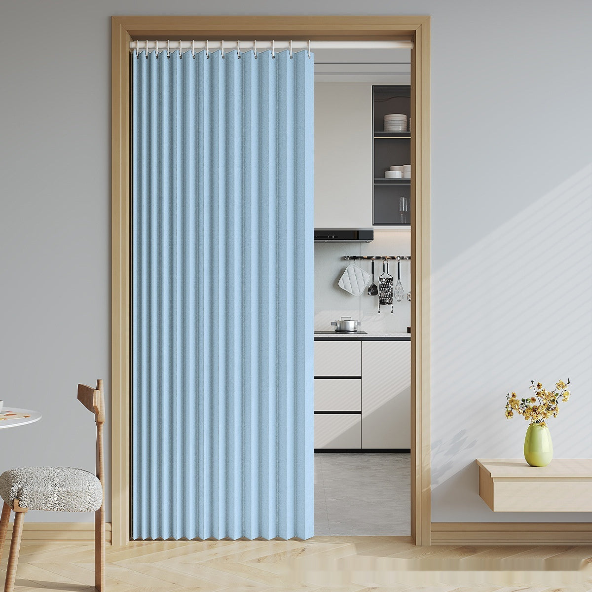 Household Solid Color Folding Partition Door Curtain