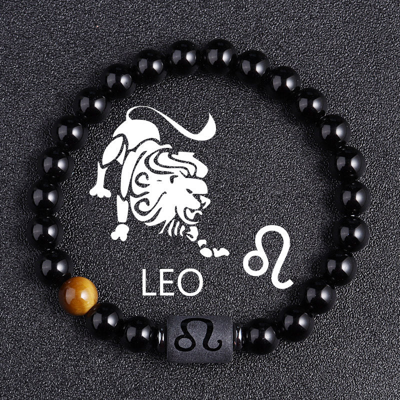 Twelve Constellation Black Glass Tiger-eye Bracelet