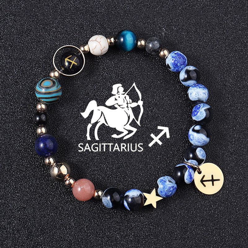 European And American Twelve Constellations Bracelets Blue Flame Agate Eight Planets Bracelet
