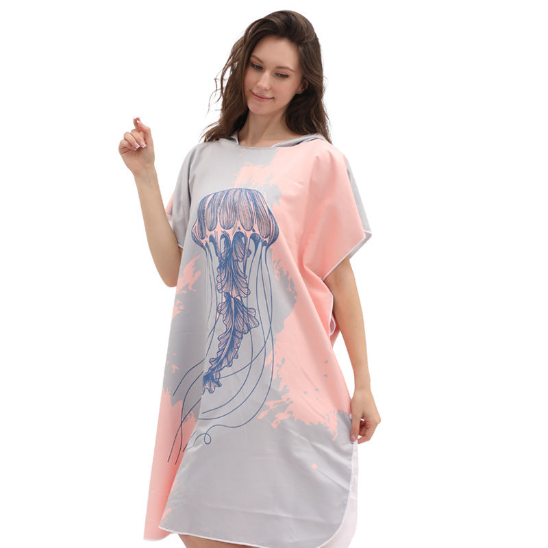 Dry Convenient Changing Double-sided Velvet Wearable Beach Bath Towel Hooded Cloak