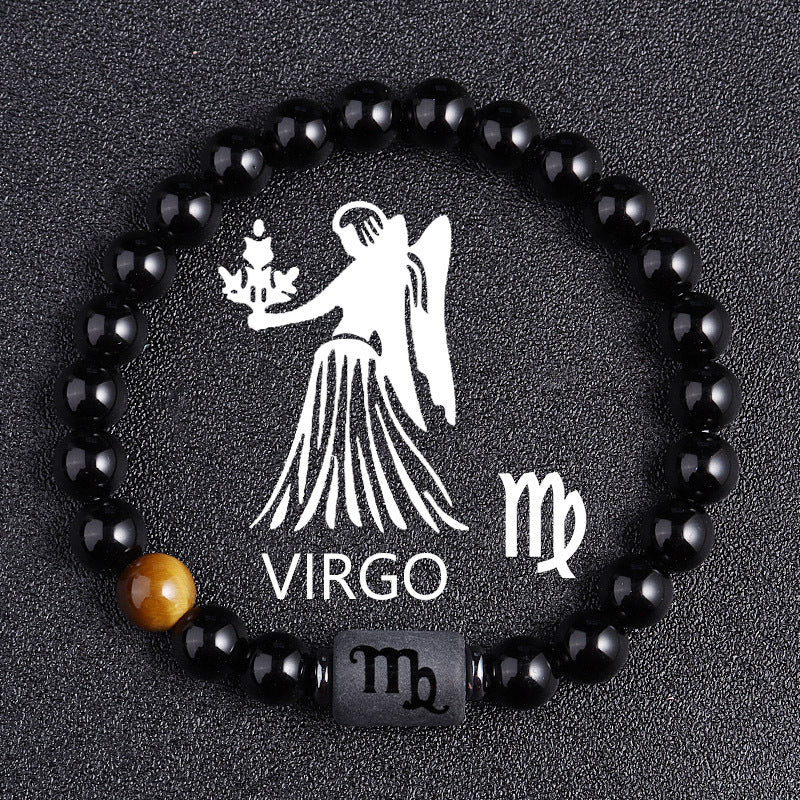 Twelve Constellation Black Glass Tiger-eye Bracelet