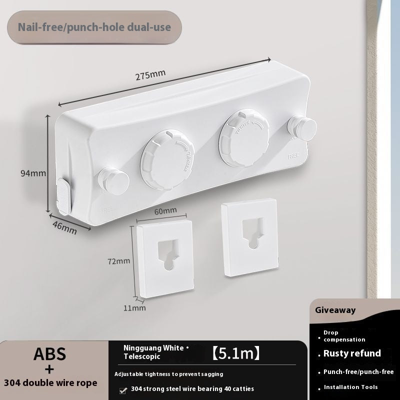 Invisible Clothesline Retractable Punch-free Indoor Steel Wire