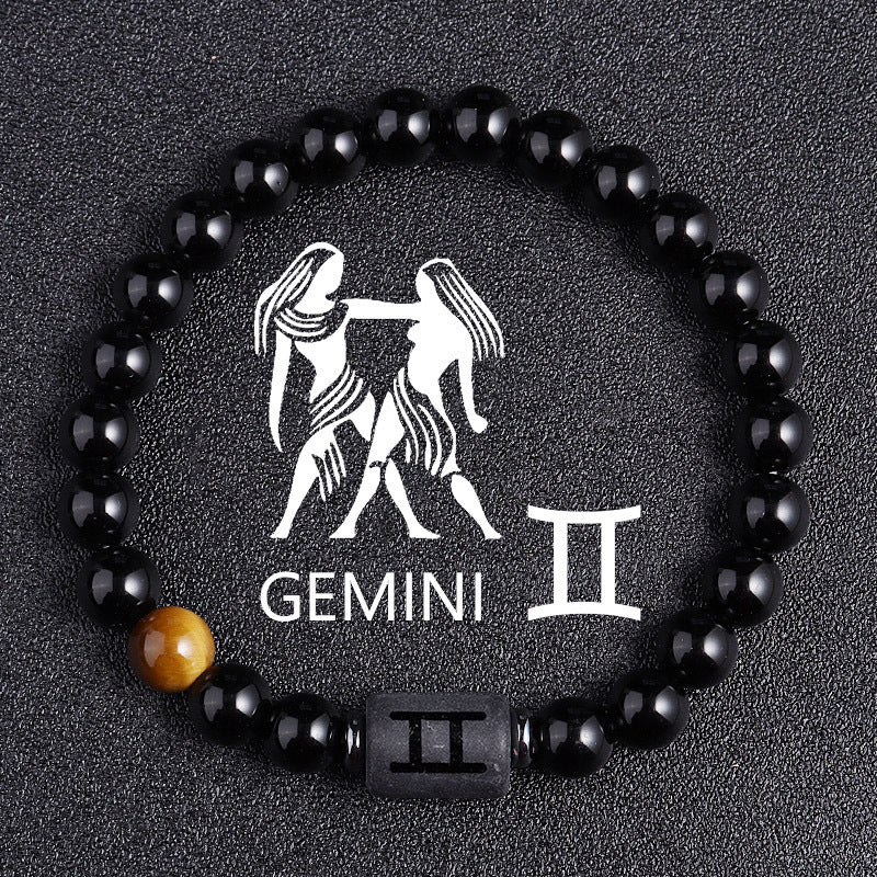 Twelve Constellation Black Glass Tiger-eye Bracelet