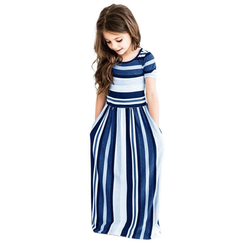 Girls Fashion Color Stripe Printing Dress