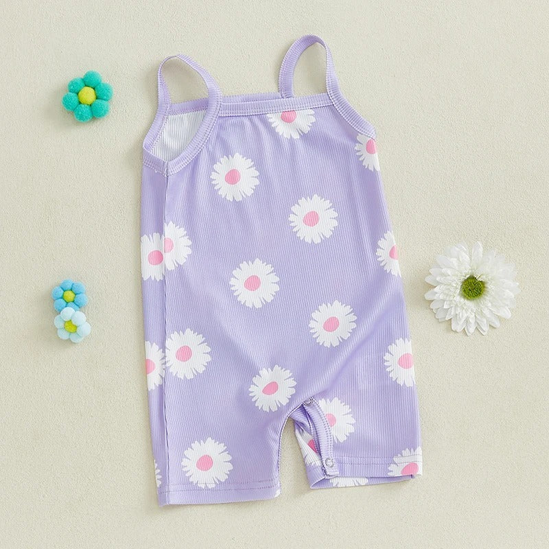 Girls Fashion Flower Print Sling One-piece  Romper
