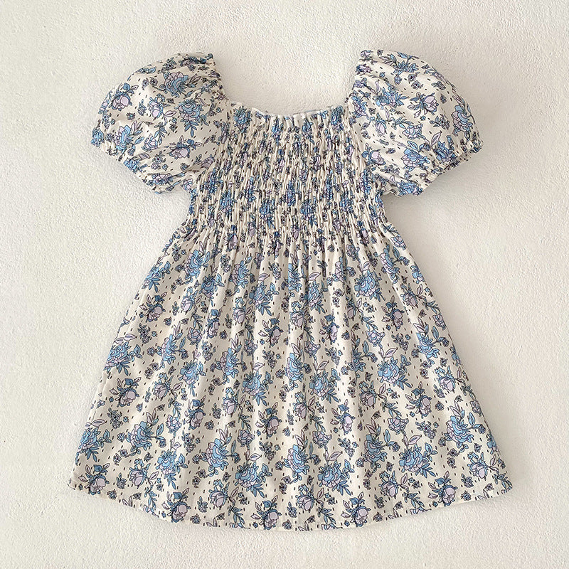Girls' Short-sleeved Floral Dress