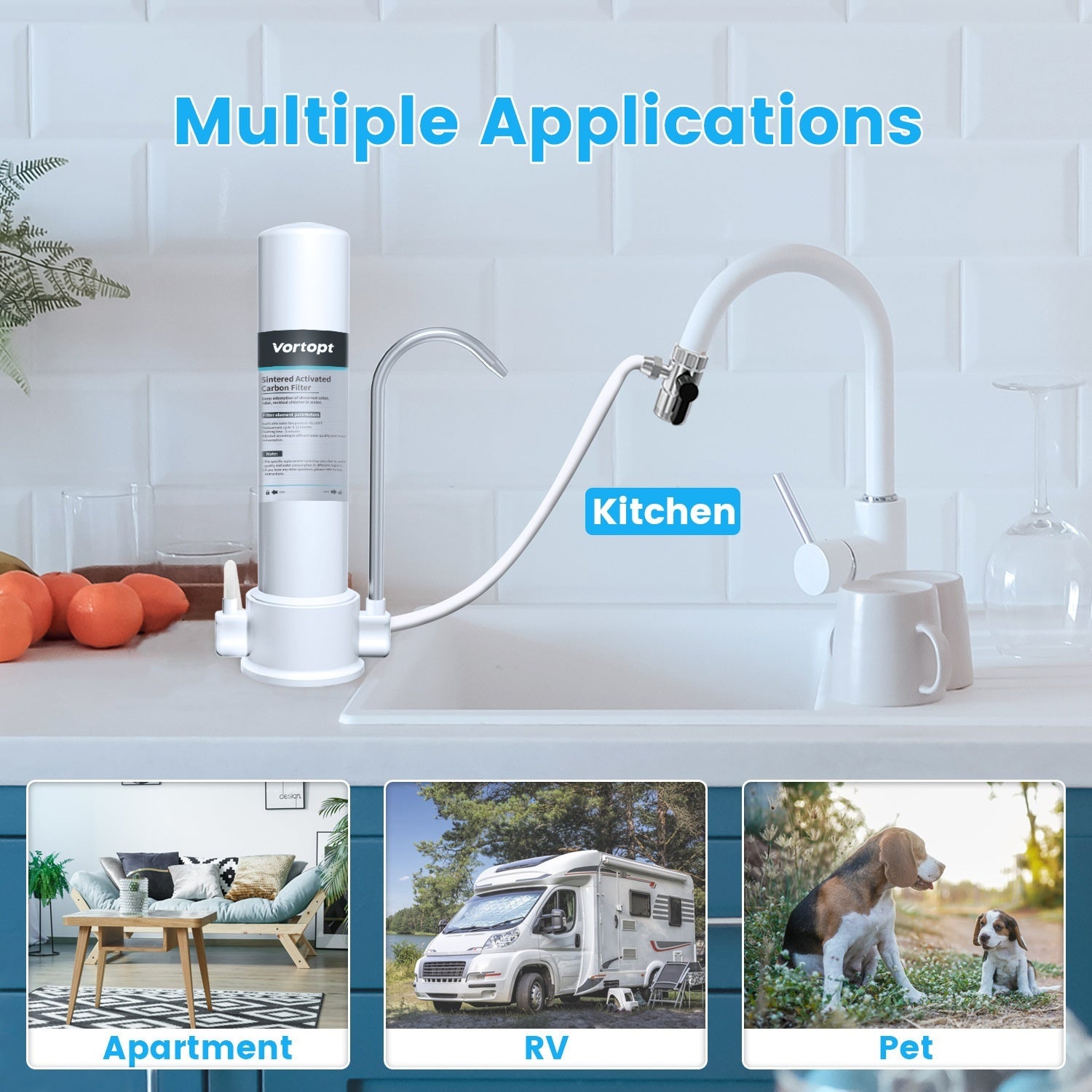White Countertop Carbon Rod Purifier Household Kitchen Faucet Tap Water Filter