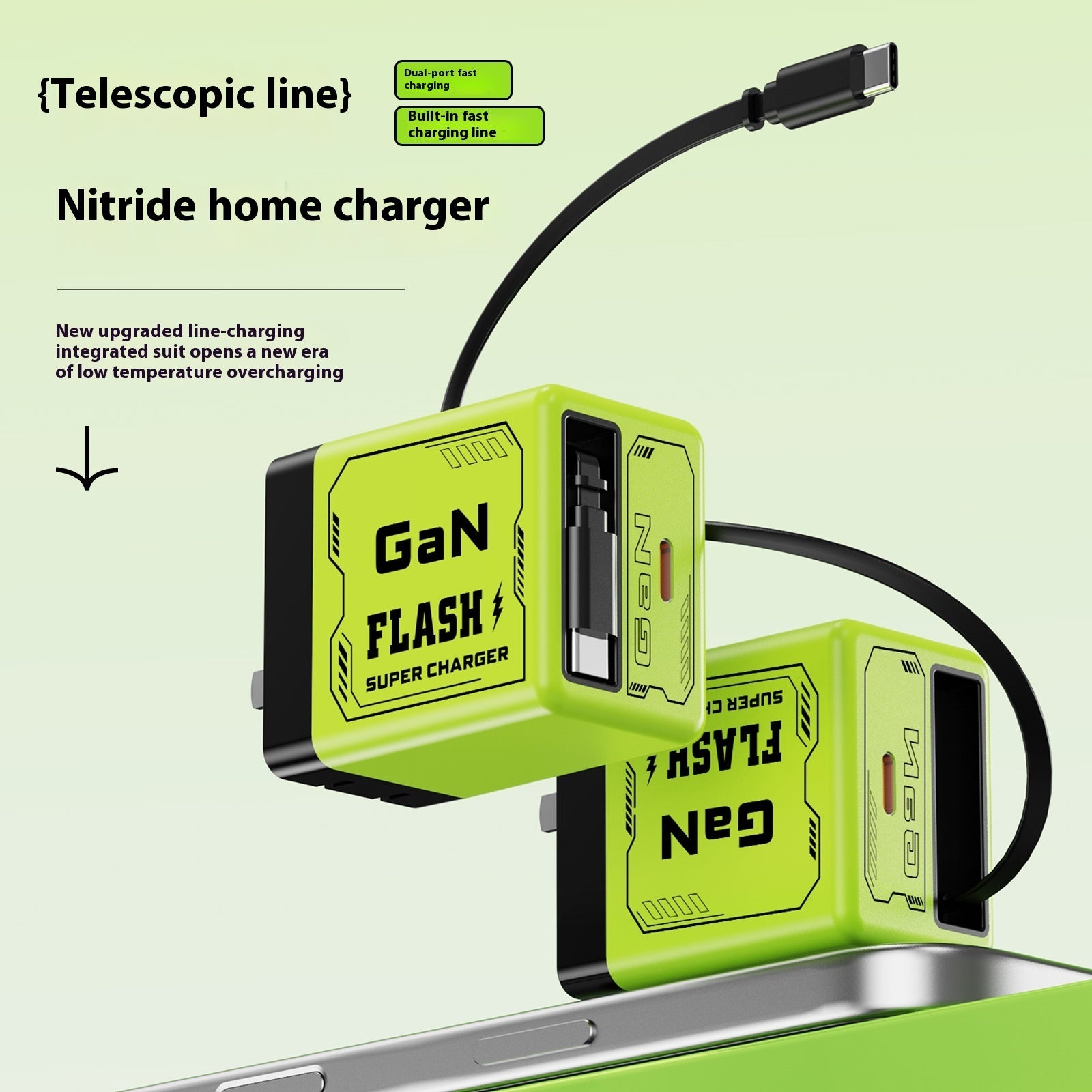 Gallium Nitride Fast Charge Comes With Telescopic Data Cable Mecha Wind Integrated Charging Plug Android Ios Universal