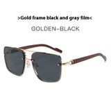 Metal Double Beam Frame Wood Grain Leg Sunglasses