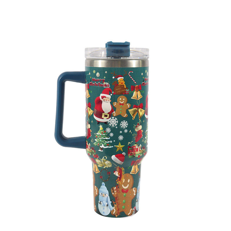 New Christmas Pattern Mug With Handle Lid Straw