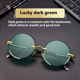 Imitation Crystal Glasses Dark Green Men's Round Sunglasses