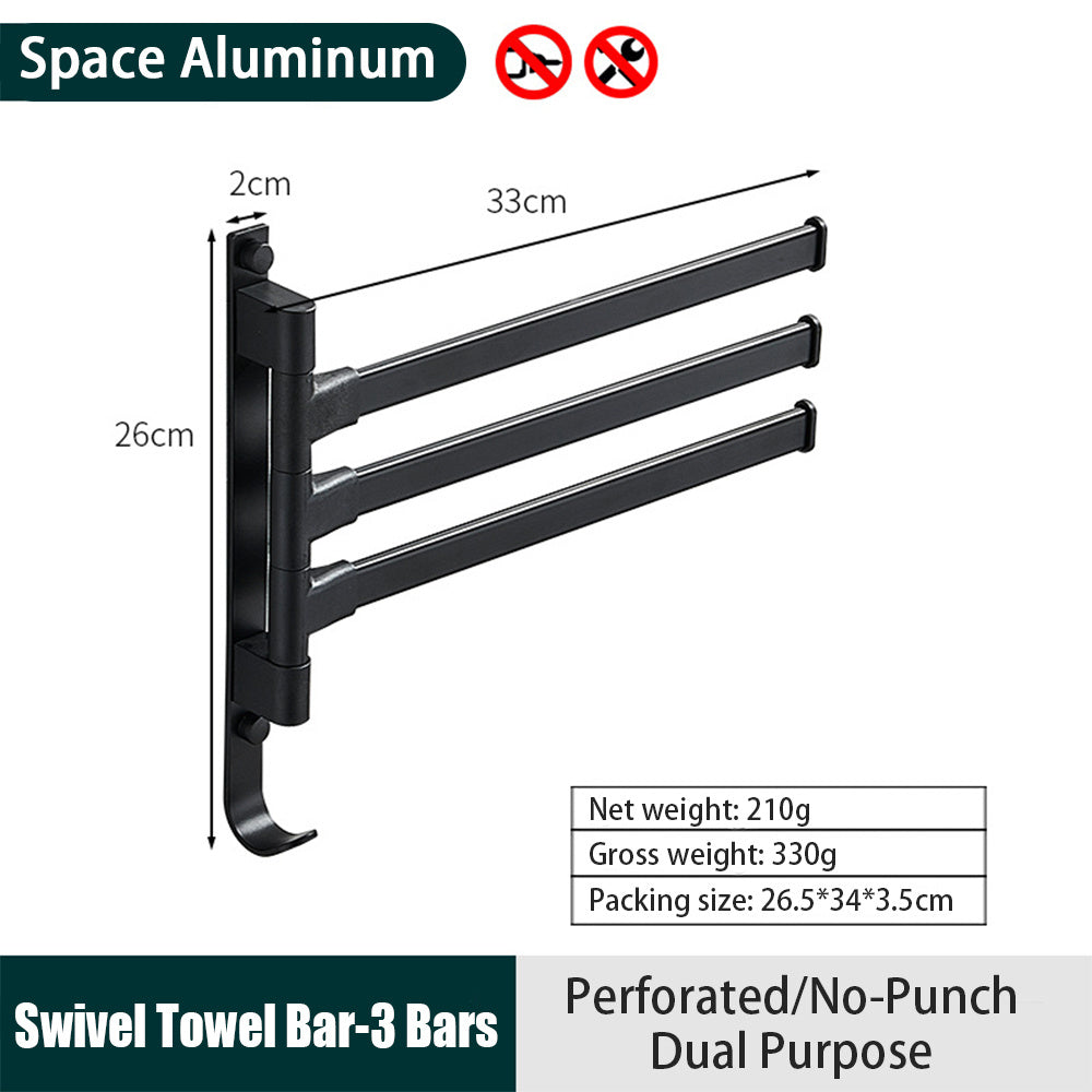 Advanced Black New Rotating Towel Rack Bath Towel Rack For Convenient Storage Without Punching Hanging Rod