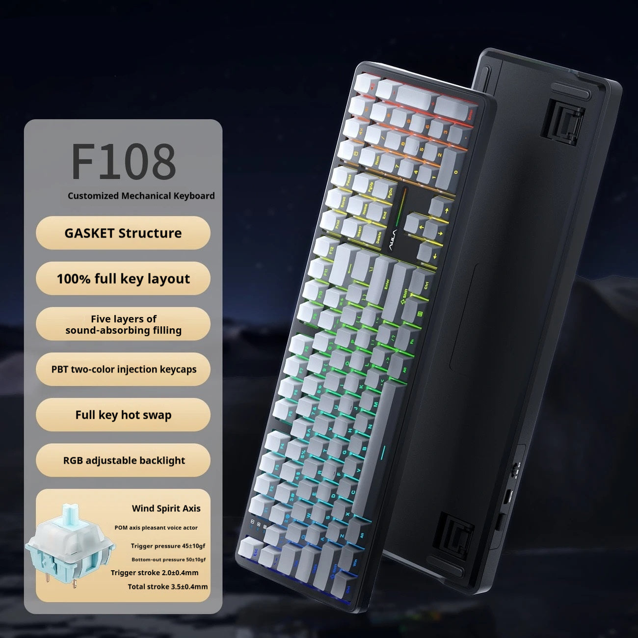 F108pro Wireless Bluetooth Three-model Customized Mechanical Keyboard