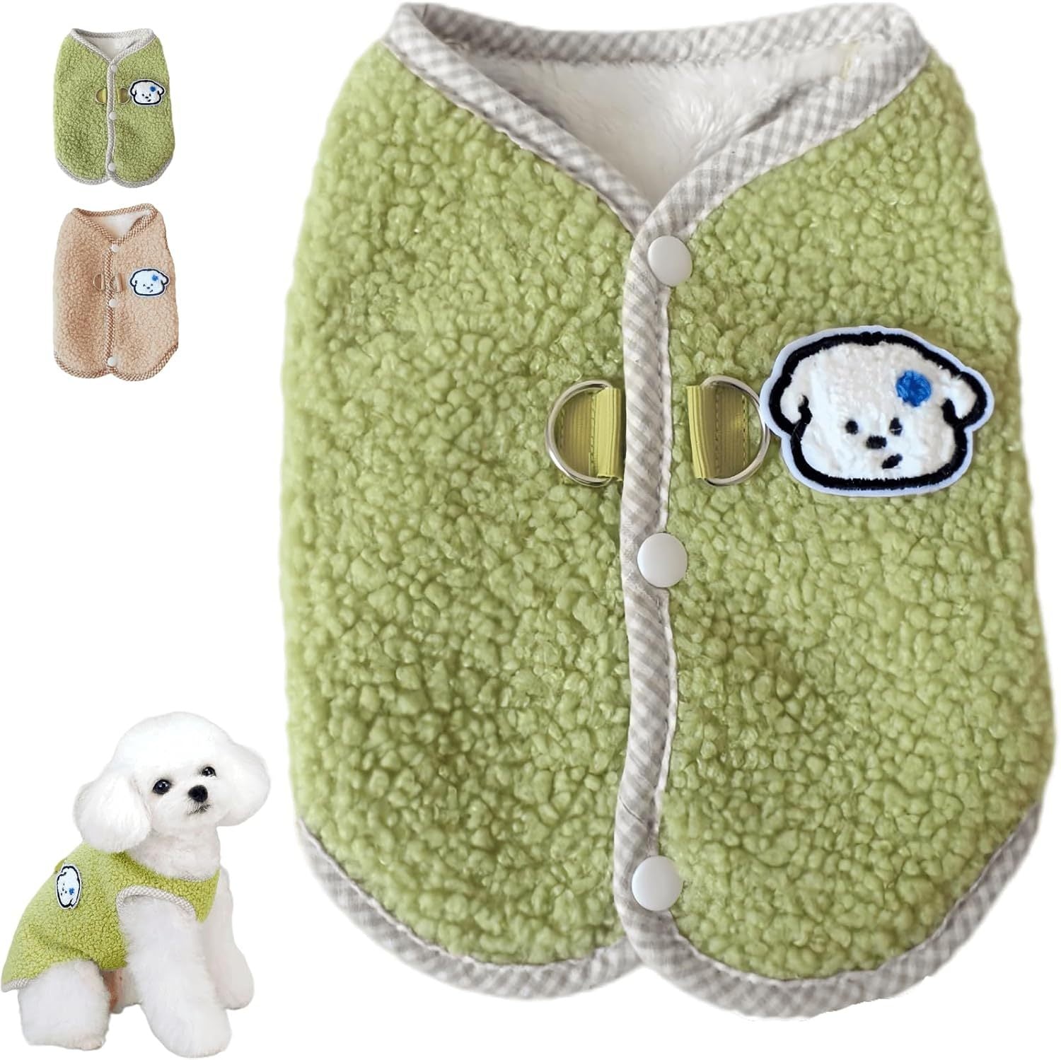 Cute Dog Thickened Coral Fleece Sweatshirt Vest With Leash Ring Autumn Winter Dog Outfit For Indoor Cats And Small Dogs