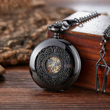 Retro Hollow Big Floral Print Automatic Mechanical Pocket Watch