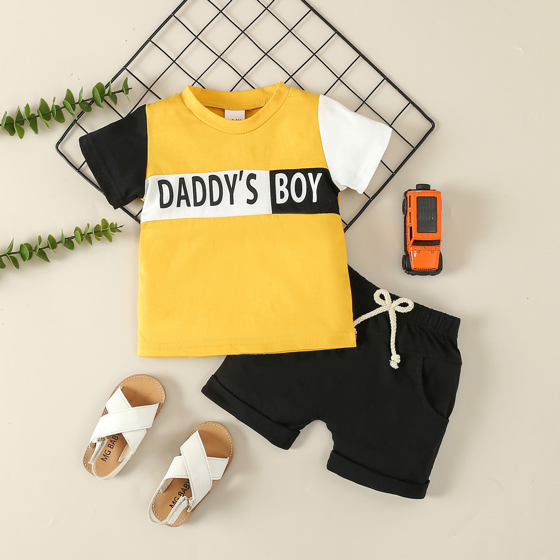 Boys' Casual Sports Suit Color Matching Short-sleeved Letter T-shirt Shorts Two-piece Set