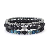 Men's Fashion Natural Lava Tiger-eye Bracelet Suit