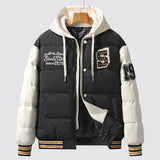 Men's Korean-style Slim-fit Green Hooded Thickened Thermal Coat