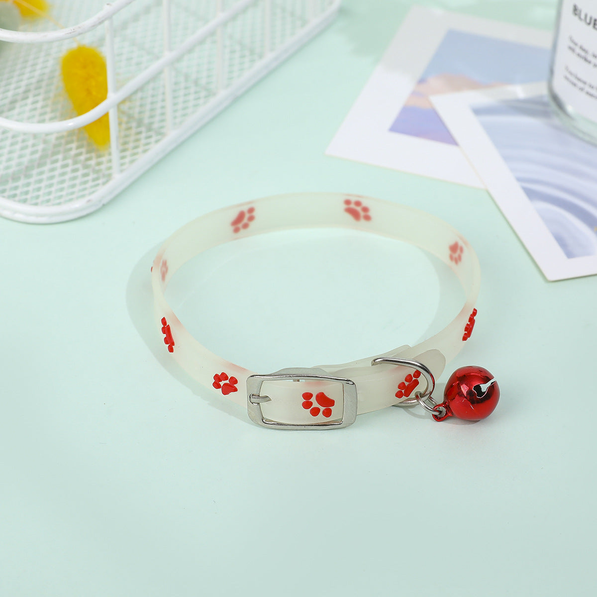 Fluorescent Silicone Footprints Collar Cat