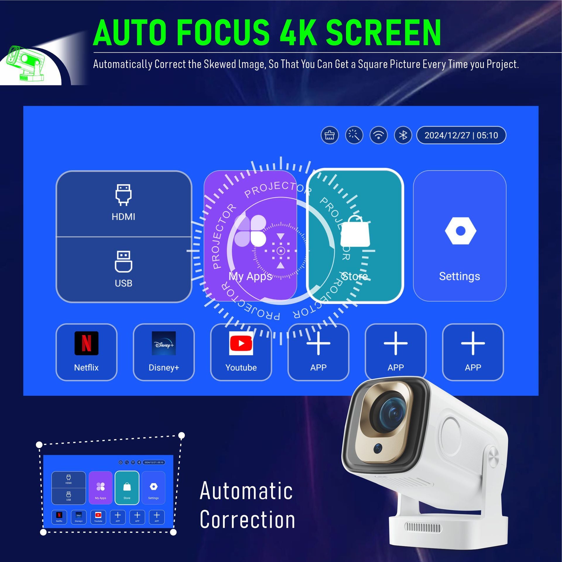 Auto Focus WIFI6 HD Home Projector