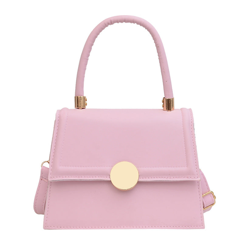 Lock Single Shoulder Crossbody Solid Color Textured Small Square Bag