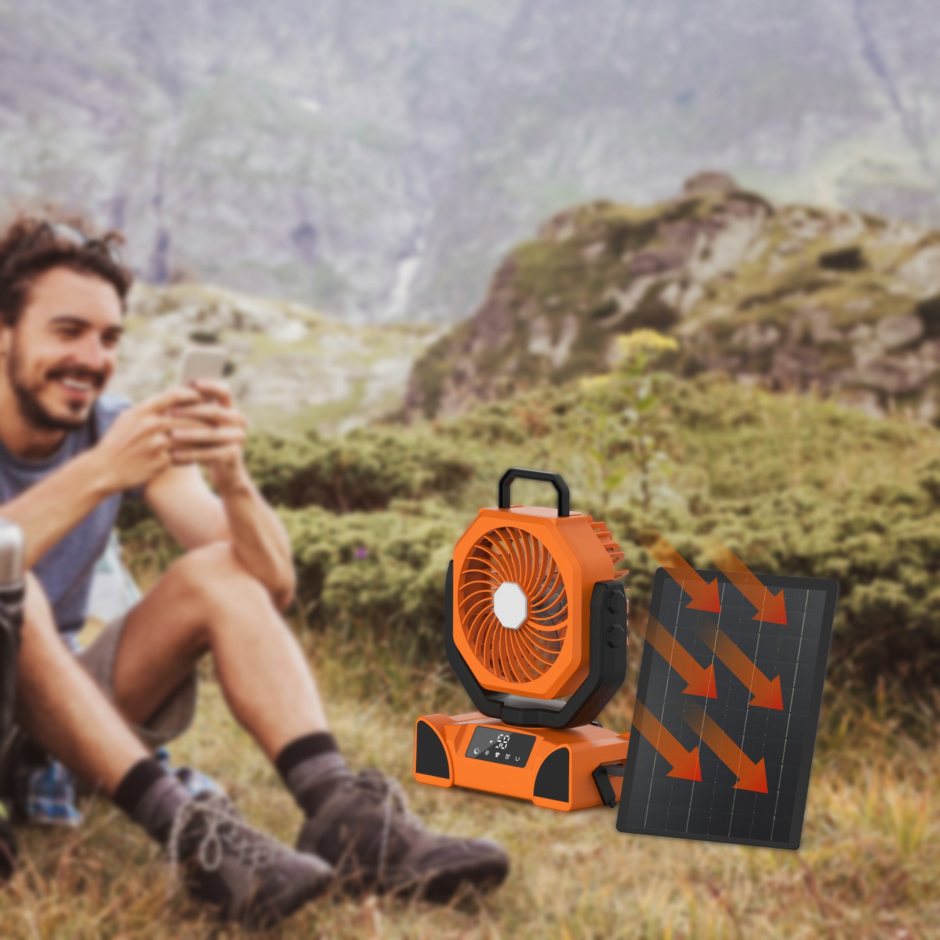 Outdoor Multifunctional Portable Rechargeable Lighting Fan