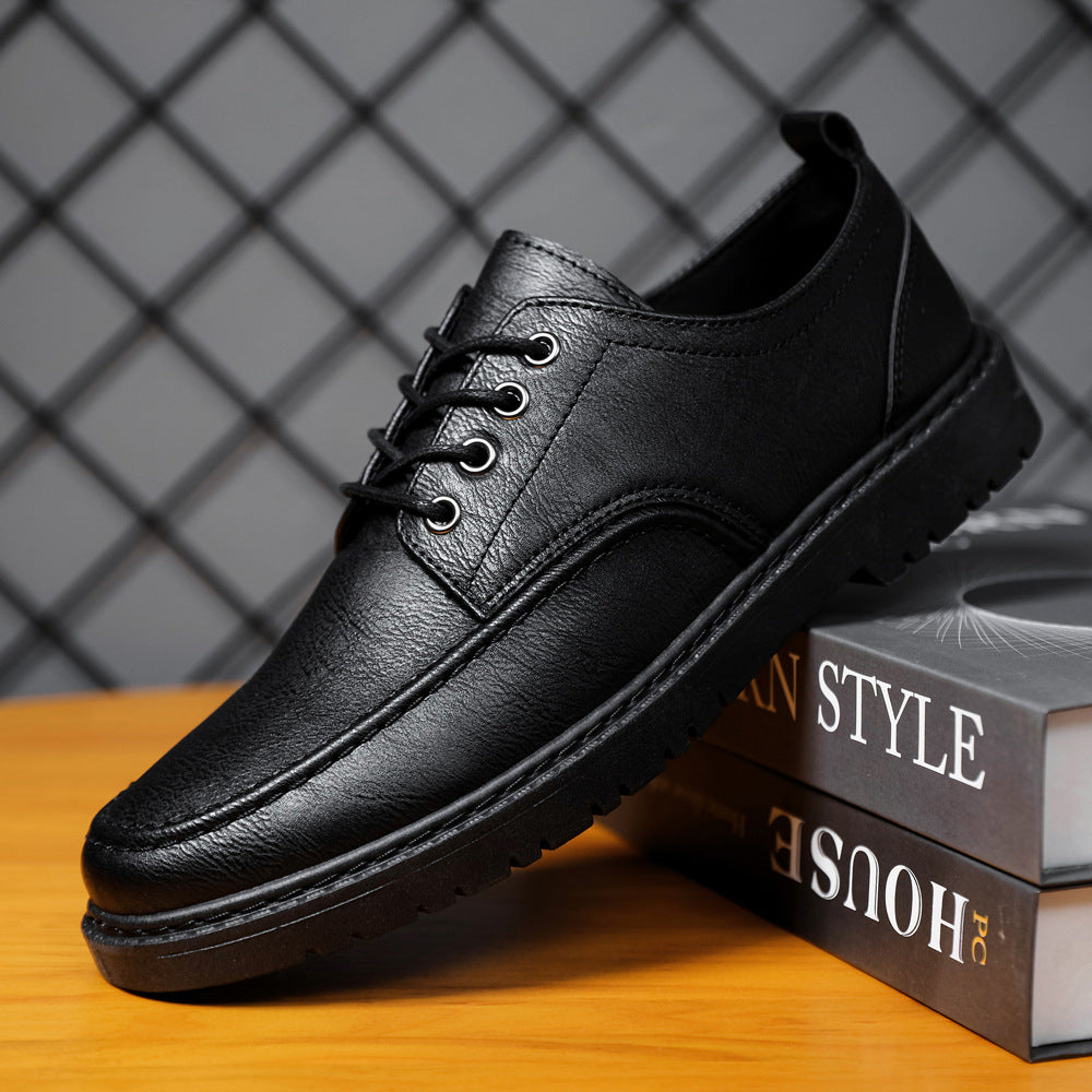 Plus Size Handsome Lace Up Casual Youth British Black Leather Shoes Men