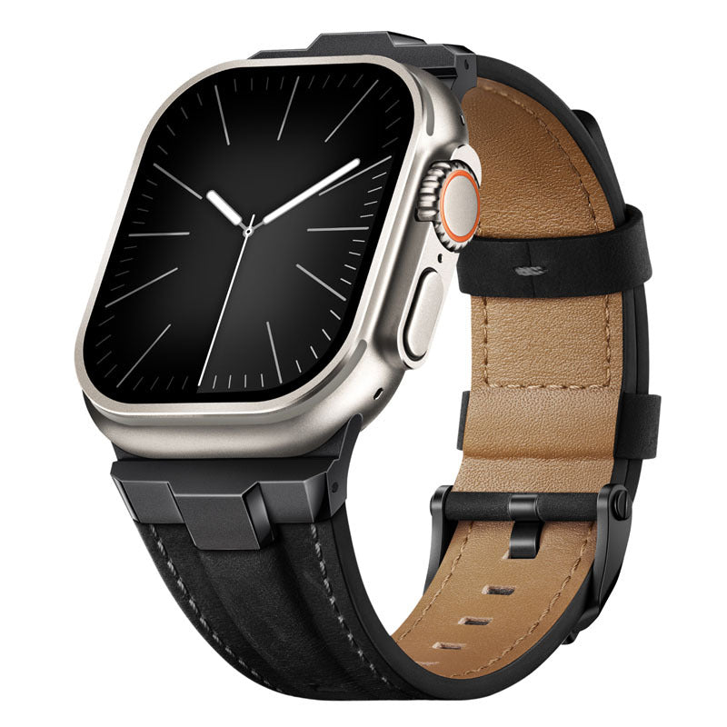 Watch Strap Stainless Steel Connector Genuine Leather Solid Type
