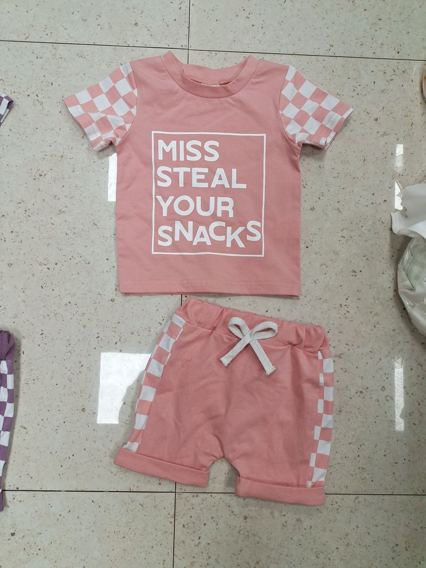 Printed Short-sleeved Shorts Suit Girls