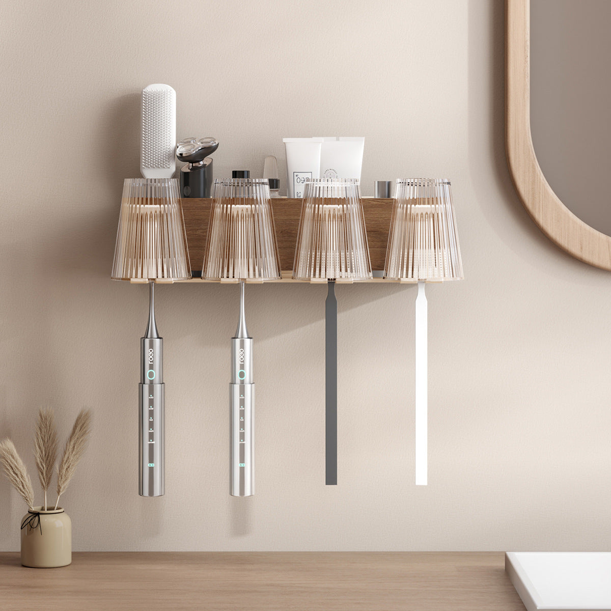 Household Portable Bathroom Walnut Toothbrush Storage Rack