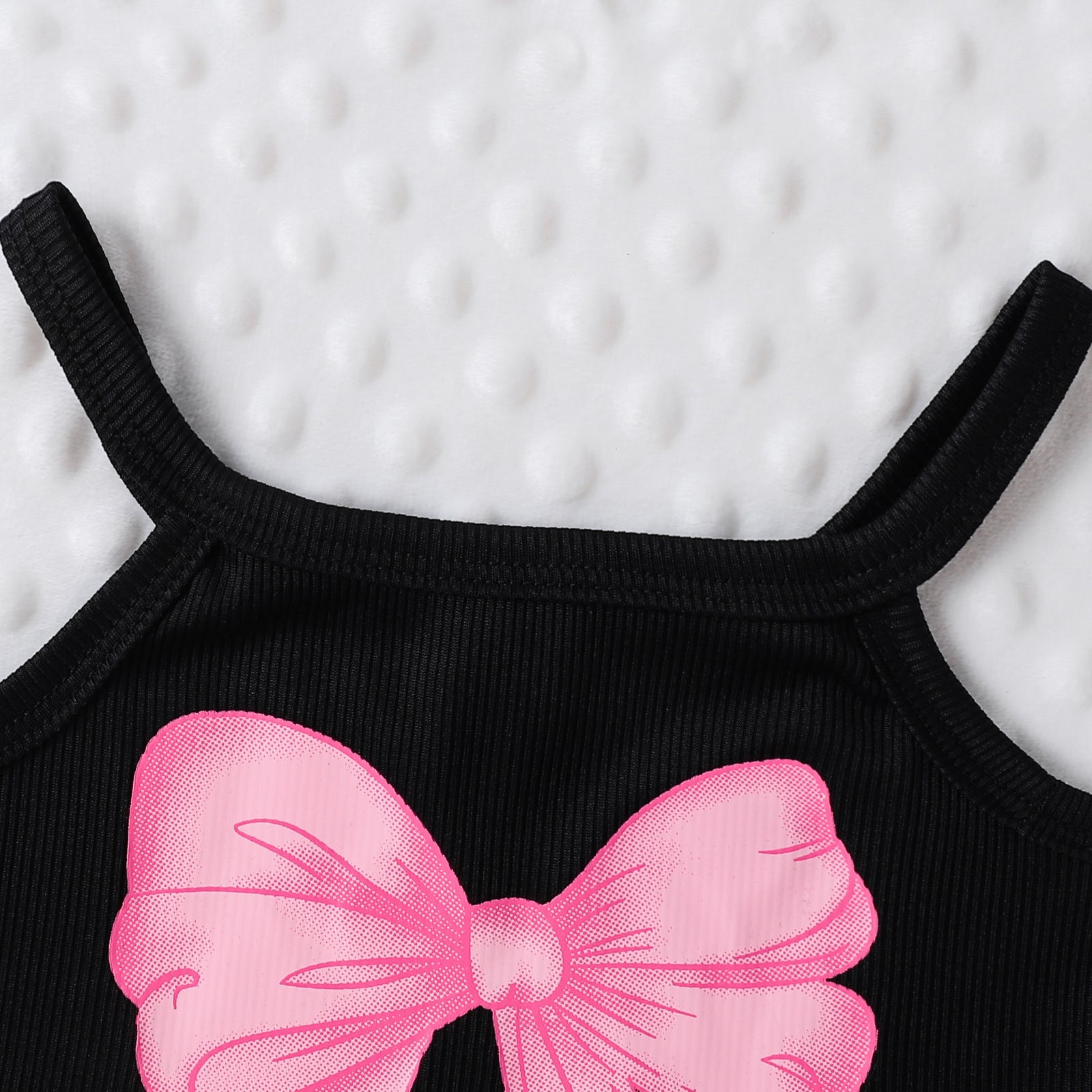 Sweet Cool Female Children's Suit Children Bow Print Sling Irregular Pantskirt