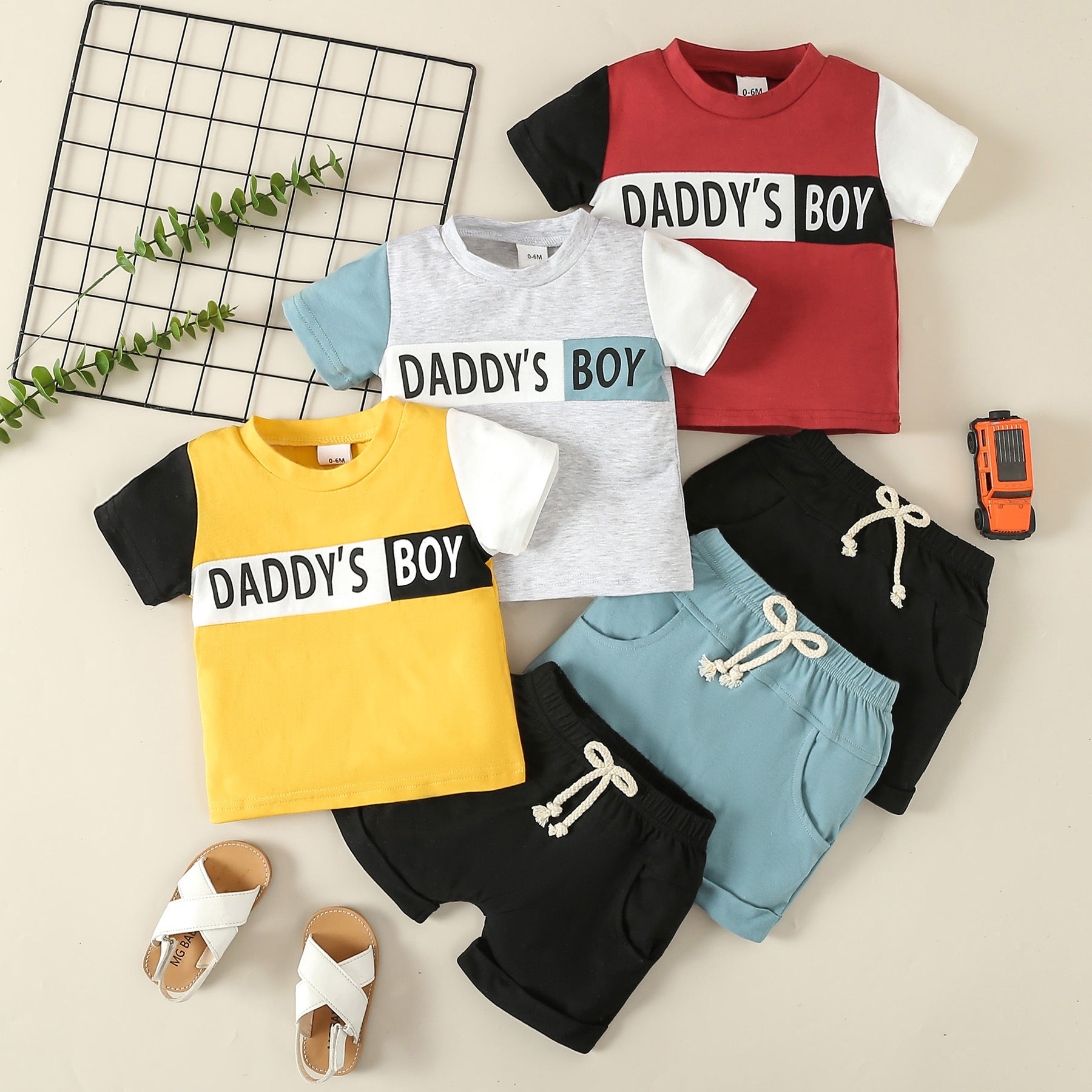 Boys' Casual Sports Suit Color Matching Short-sleeved Letter T-shirt Shorts Two-piece Set