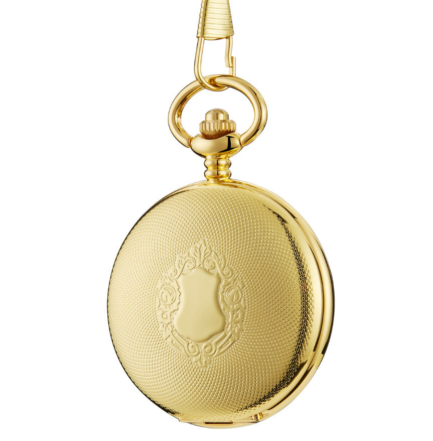 Retro Hollow Big Floral Print Automatic Mechanical Pocket Watch