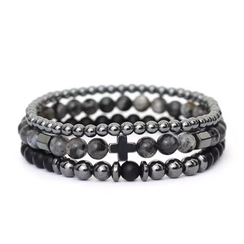 Men's Fashion Natural Lava Tiger-eye Bracelet Suit